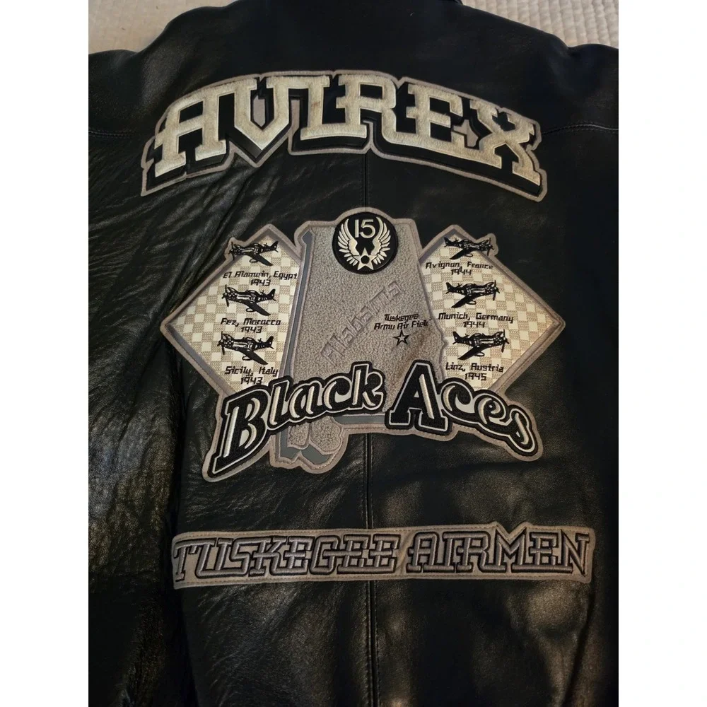 Vintage Rare Avirex Tuskegee Airmen  Black Leather Bomber Jacket‎ 3XL